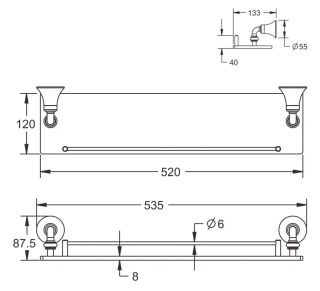 Полка стеклянная Rose RG1219 54см хром